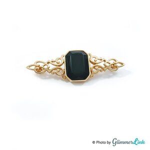 Vintage Park Lane Filigree Bar Brooch Princess Cut Black Stone